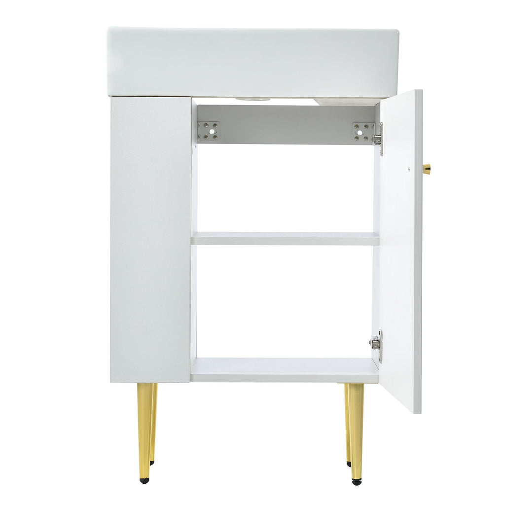 Bathroom Vanity with Single Ceramic Sink and Side Storage - Multiple Colors