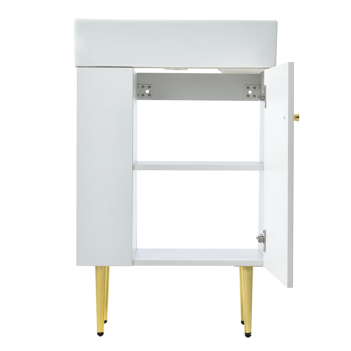 Bathroom Vanity with Single Ceramic Sink and Side Storage - Multiple Colors