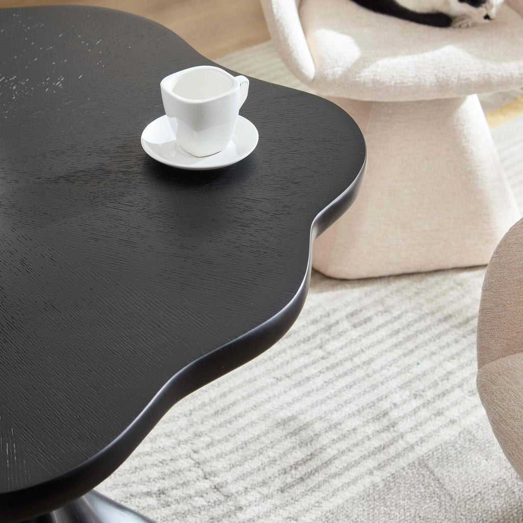 Sculptural Round Dining Table with Petal Shape and Root Texture Base - Black