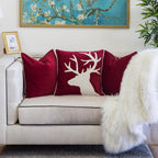 Holiday Reindeer Velvet Accent Pillow with Insert - Red and White