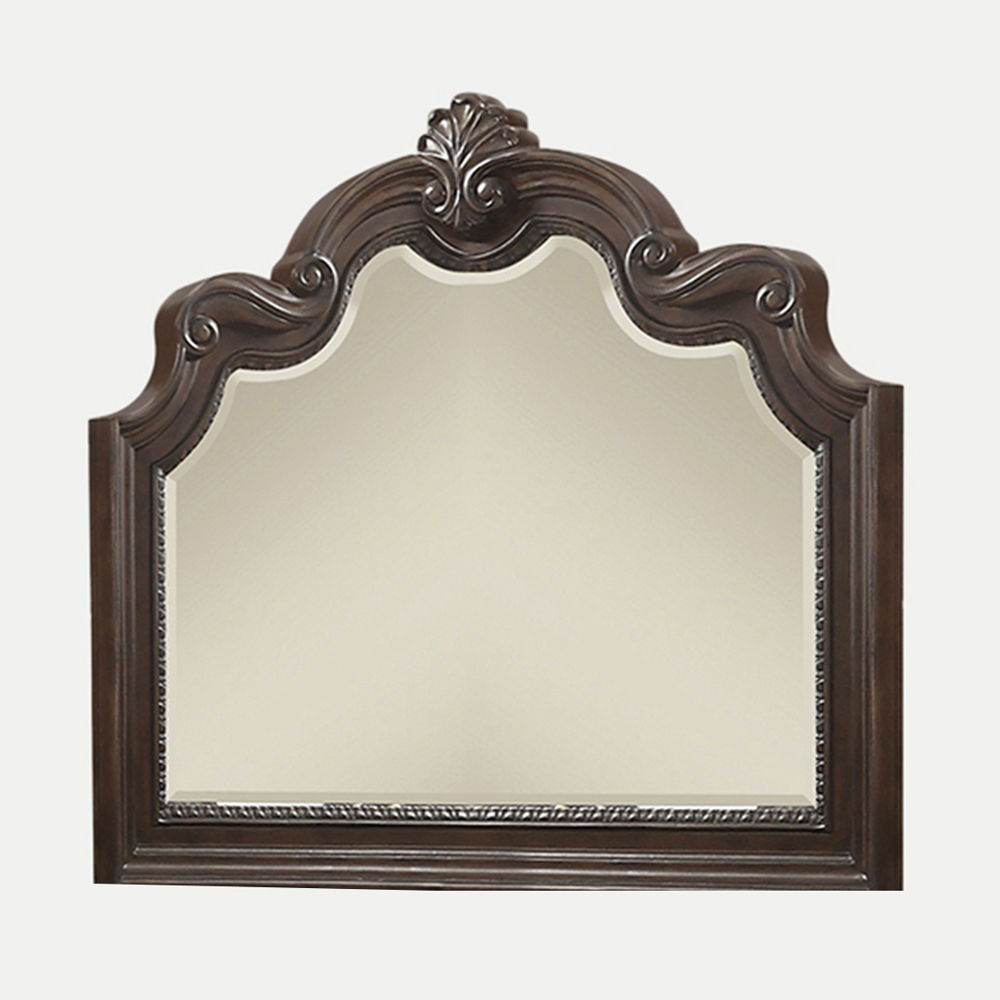 Mahogany Ornate Mirror with Beveled Glass - Mahogany