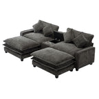 Modern Sectional Sofa with Removable Ottomans, USB Ports - Dark Gray or Light Blue