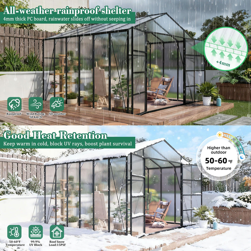 Gain Height Windproof Greenhouse with Heavy-Duty Frame - Black