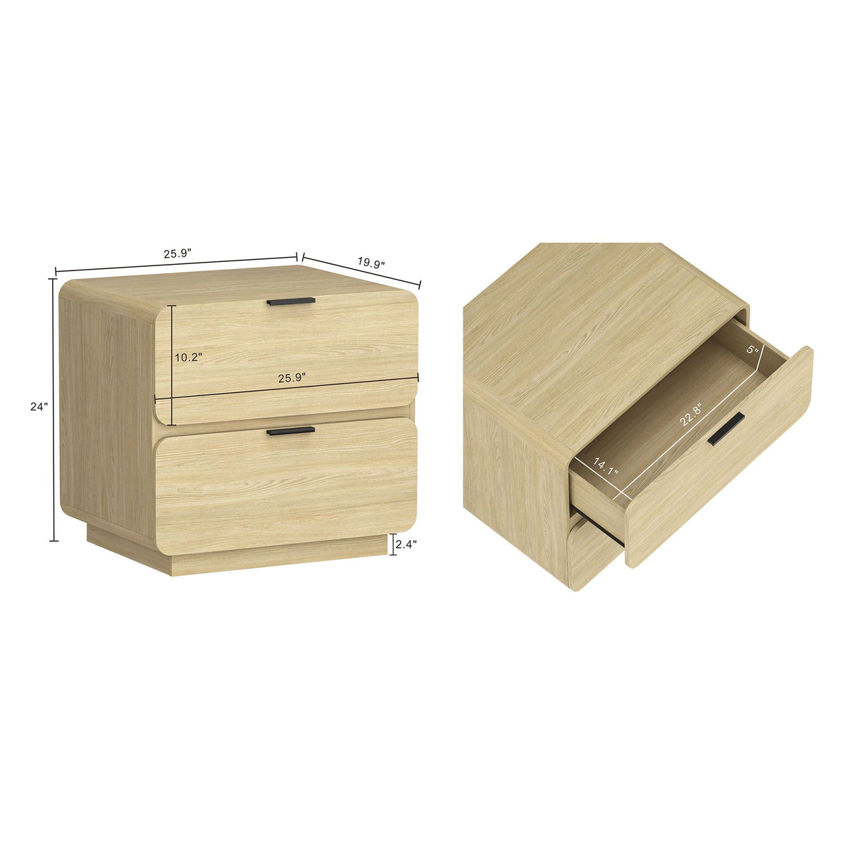 Modern Nightstand with Two Drawers - Chrystie - Black or Light Brown
