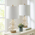 Ellipse Curved Glass Table Lamp Set of 2 with Gold Base - White