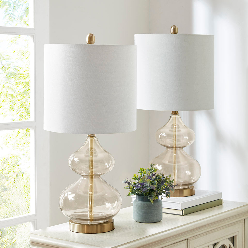 Ellipse Curved Glass Table Lamp Set of 2 with Gold Base - White