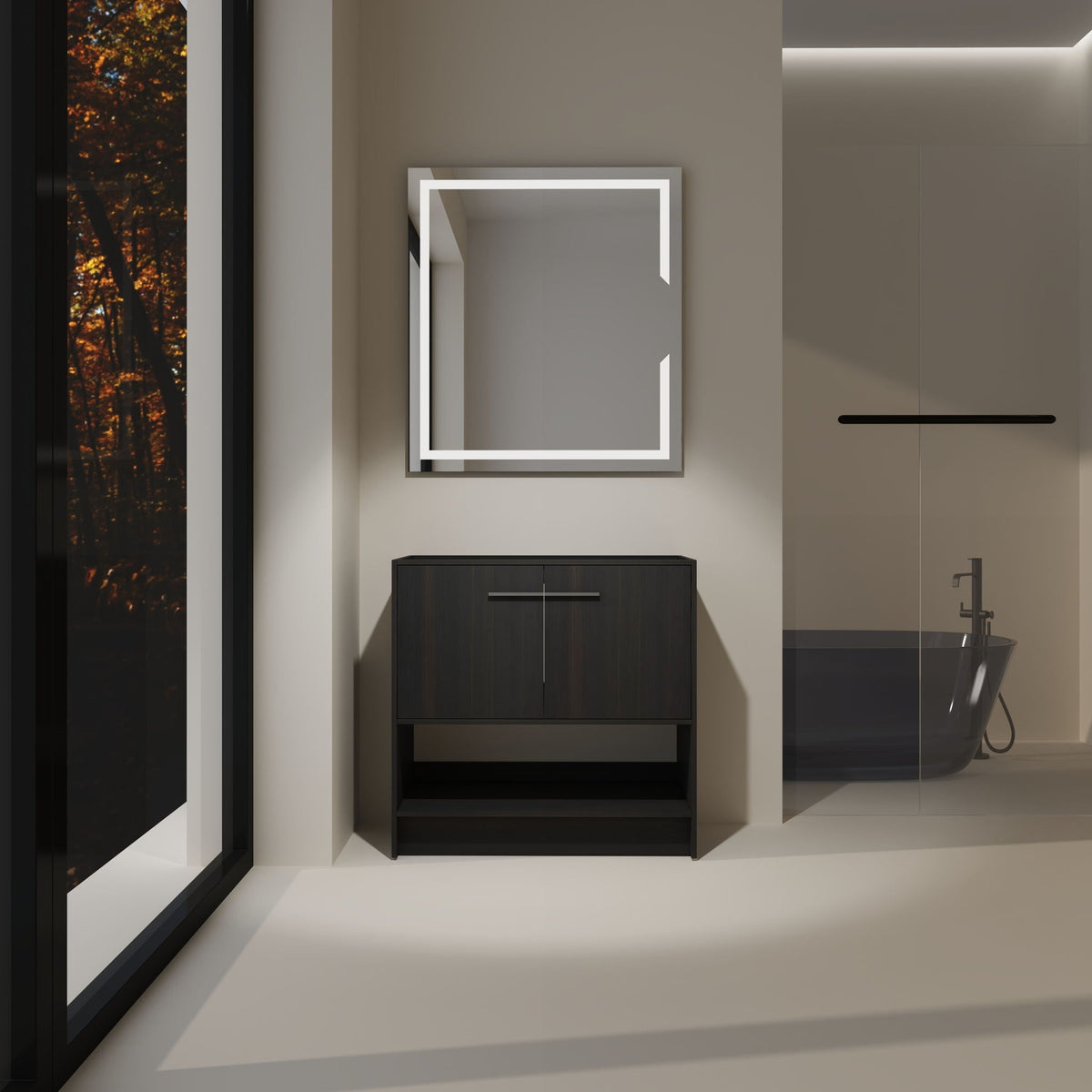 Modern Freestanding Bathroom Vanity with 2 Doors - Light or Dark Brown