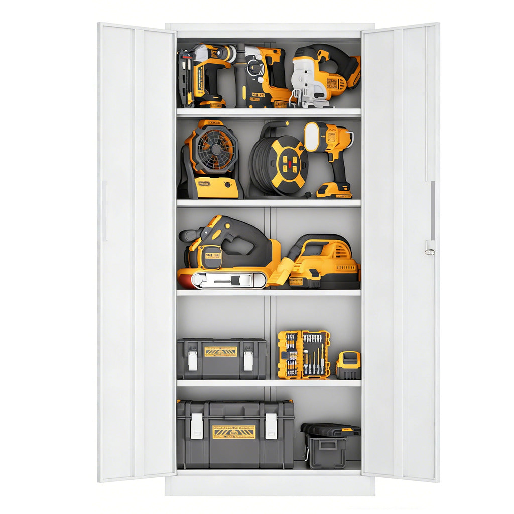 Steel Garage Storage Cabinet with Adjustable Shelves and Lock – Black or White