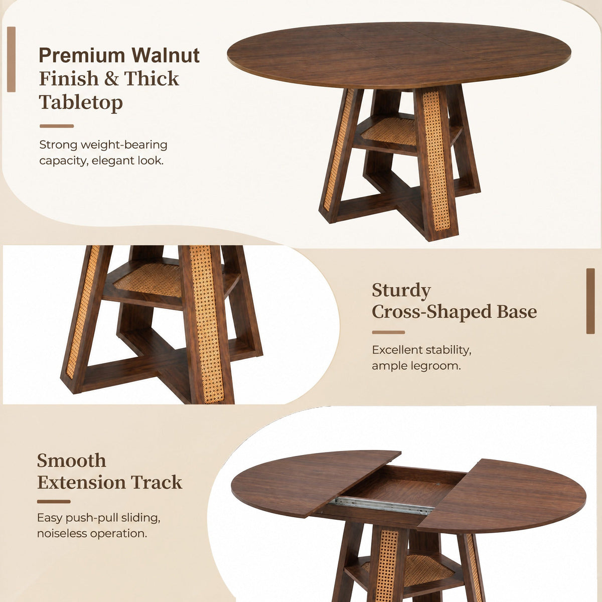 Extendable Round Dining Table for 4-6 with Storage Shelf - Particle Board