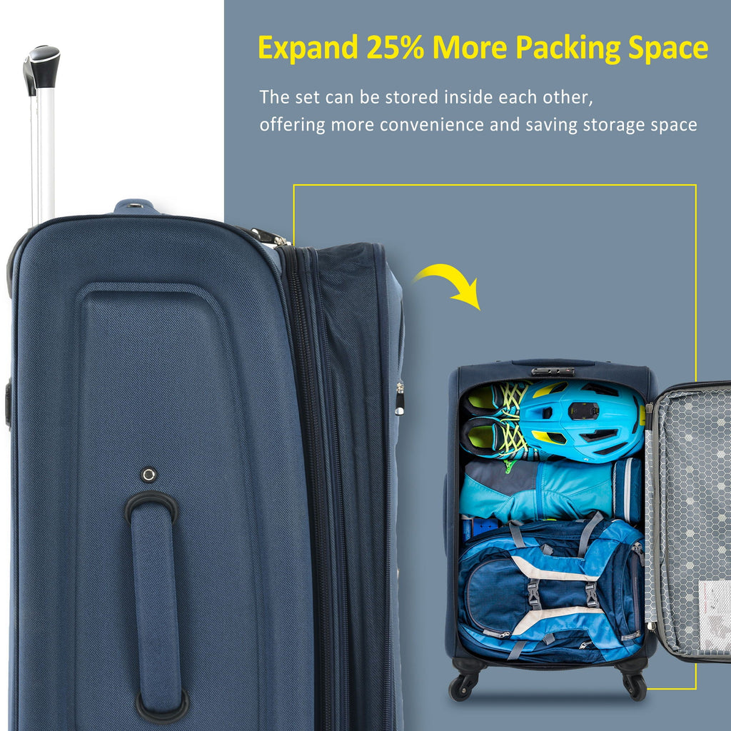 Softside Expandable 3 Piece Luggage Set with Spinner Wheels - Dark Blue