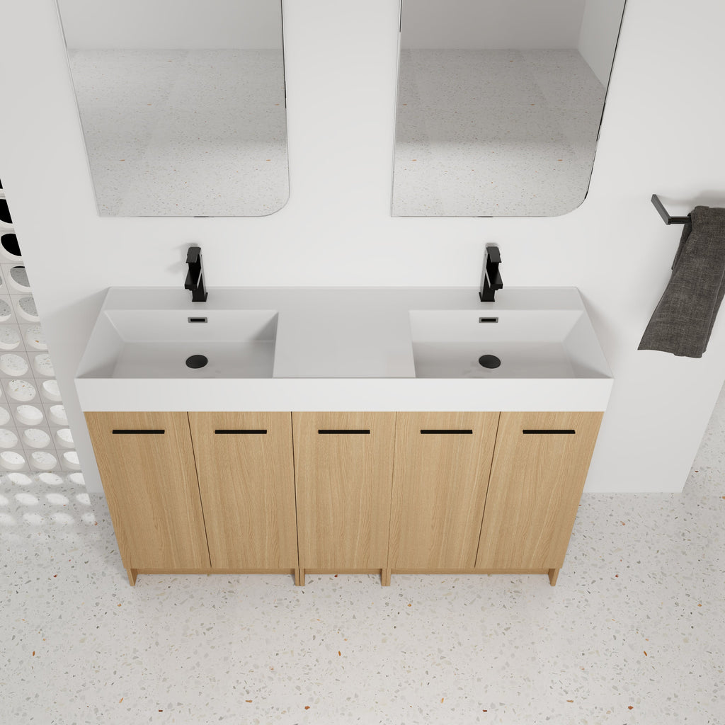 60" Double Sink Bathroom Vanity with Extra-Large Storage - Light Oak