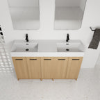 60" Double Sink Bathroom Vanity with Extra-Large Storage - Light Oak