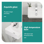 Ceramic Rectangle Wall Mount Bathroom Sink with Single Faucet Hole - White