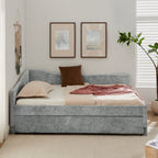 Full Size Curved Chenille Daybed with Trundle and USB Port