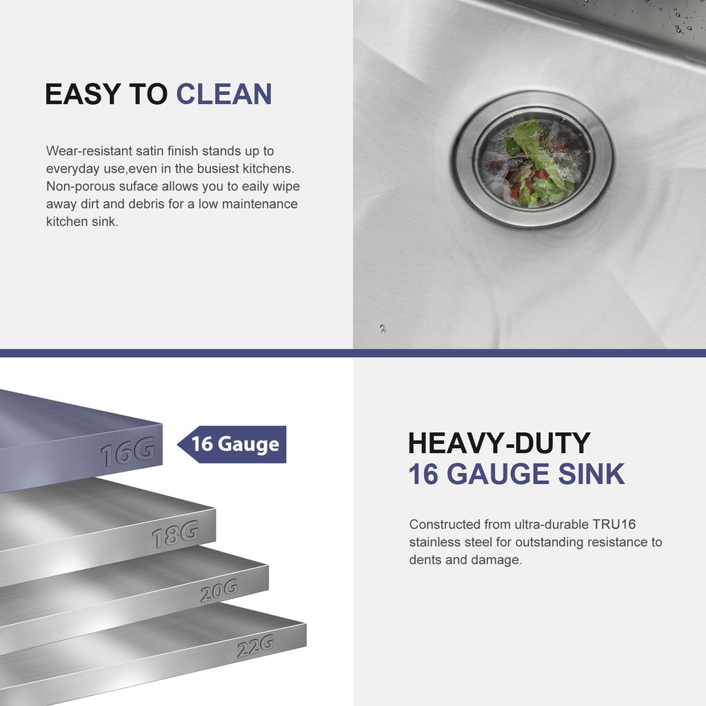 33 Inch Topmount Kitchen Sink with Single Bowl - Stainless Steel