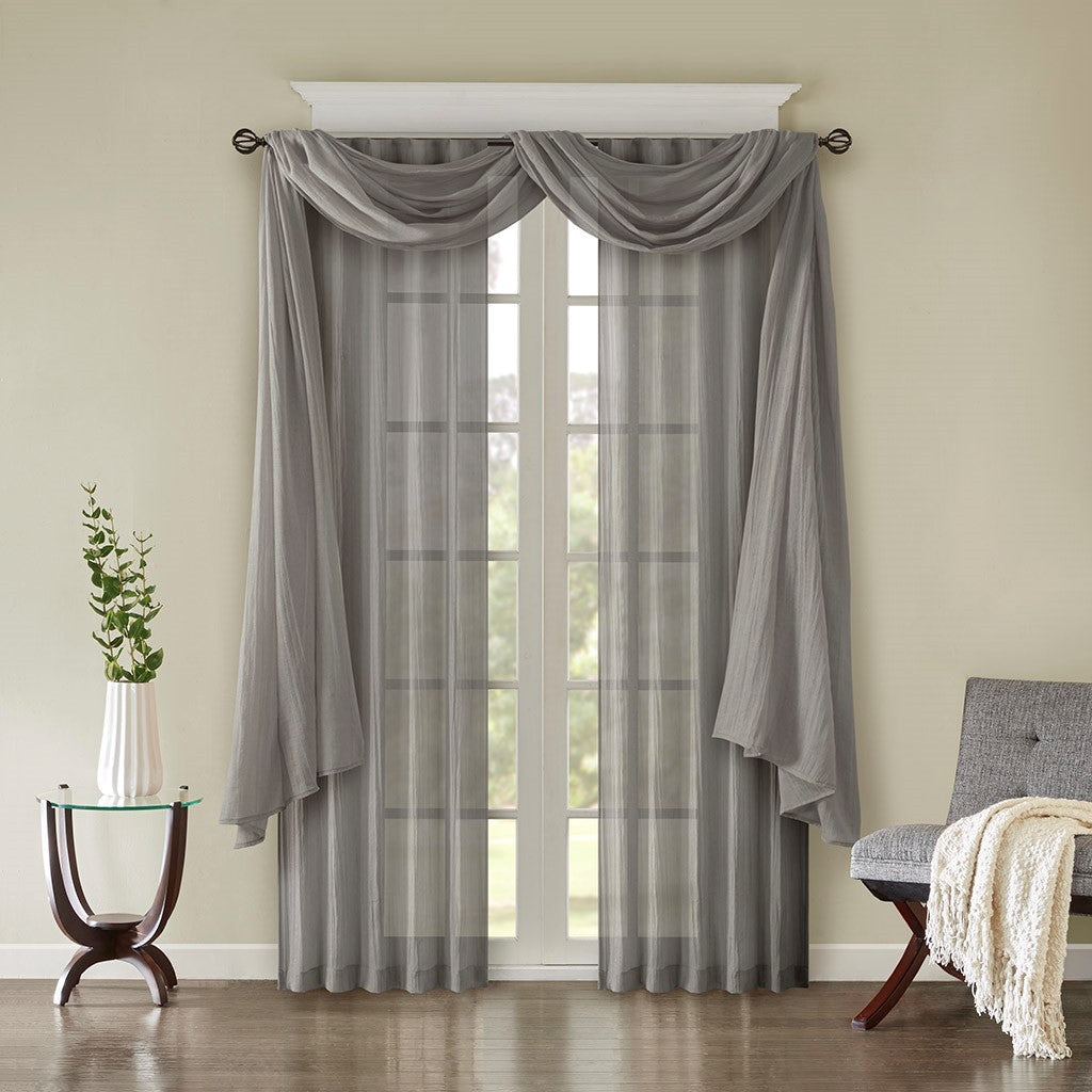 Solid Crushed Curtain Panel Pair with Sheer Texture - Grey