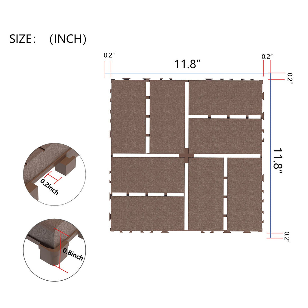 Plastic Interlocking Deck Tiles with Waterproof Drainage - Dark Gray or Brown