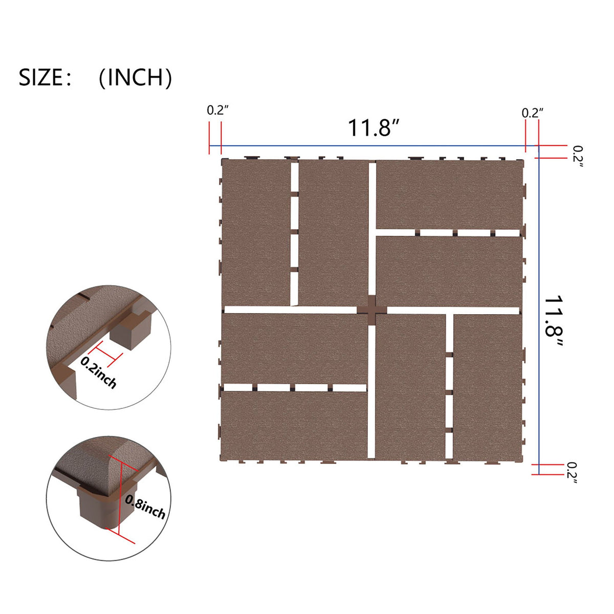 Plastic Interlocking Deck Tiles with Waterproof Drainage - Dark Gray or Brown