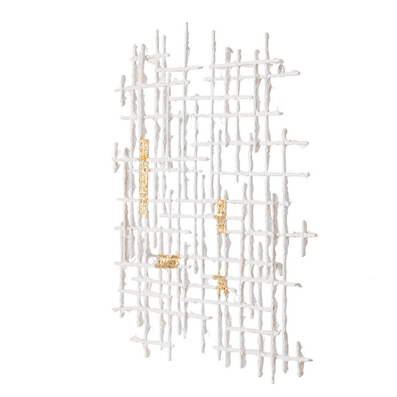 Iron Wall Decor with Geometric Design - White / Gold