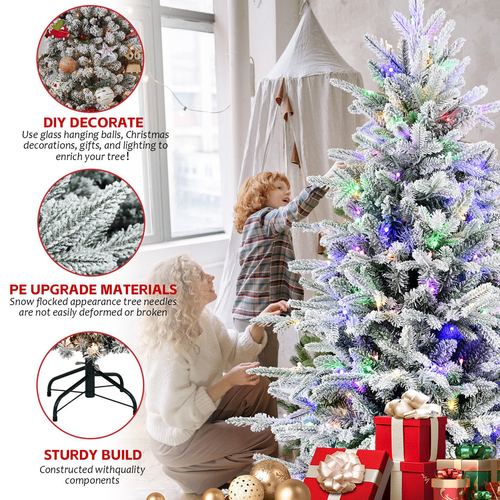 6FT Snow Flocked Artificial Christmas Tree with LED Lights