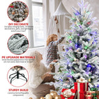8FT Flocked Artificial Christmas Tree with LED Lights - PE+PVC
