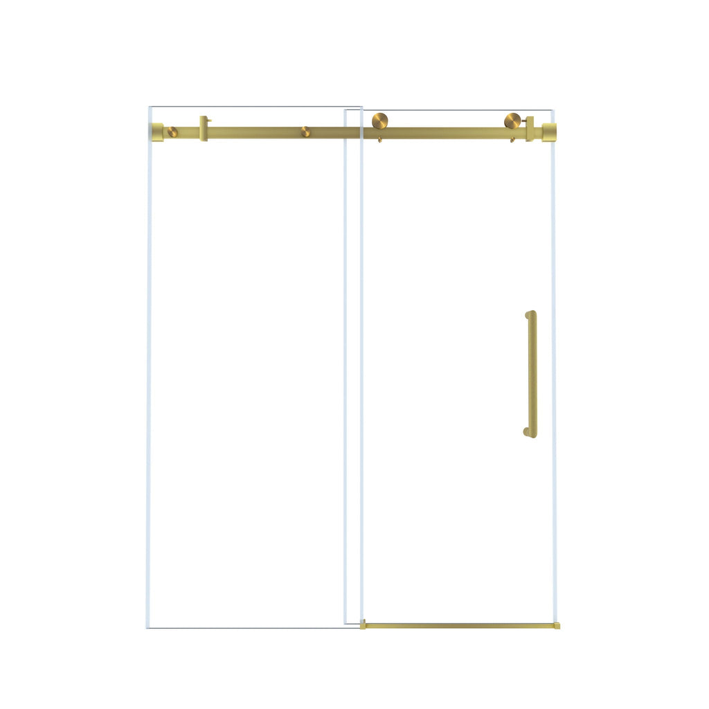 Frameless Single Sliding Shower Door with Handle and Square Tube Track - Gold