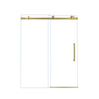 Frameless Single Sliding Shower Door with Handle and Square Tube Track - Gold