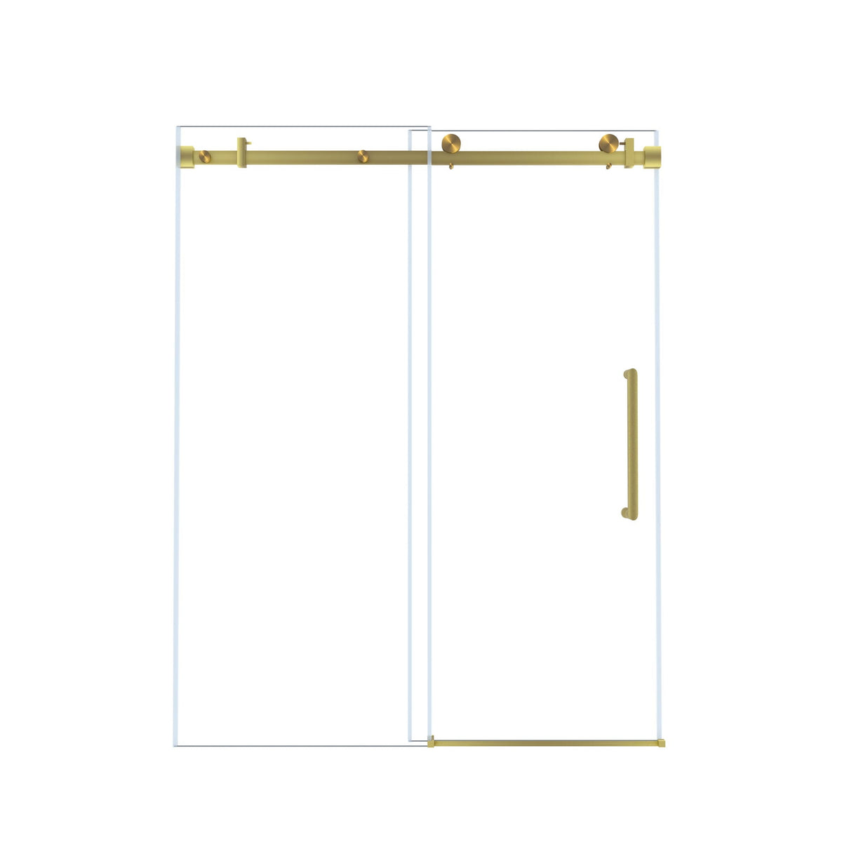 Frameless Single Sliding Shower Door with Handle and Square Tube Track - Gold
