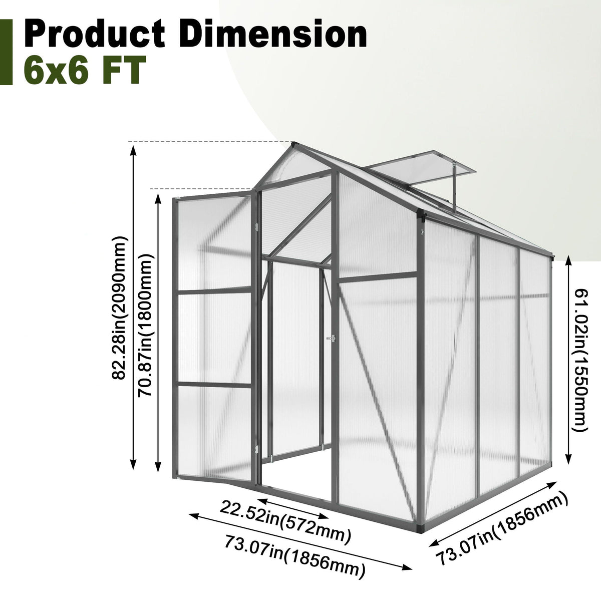 Windproof Greenhouse with Raised Base - Polycarbonate Panels - Black