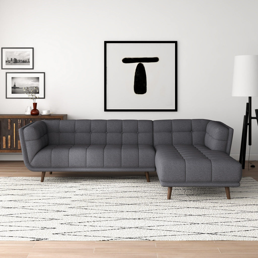 L Shape Sectional Sofa Tufted with Mid-Century Modern Design - Dark Gray or Beige