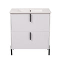 Bathroom Vanity With Ceramic Sink and Fluted Design - Dark Green, White, Light Brown