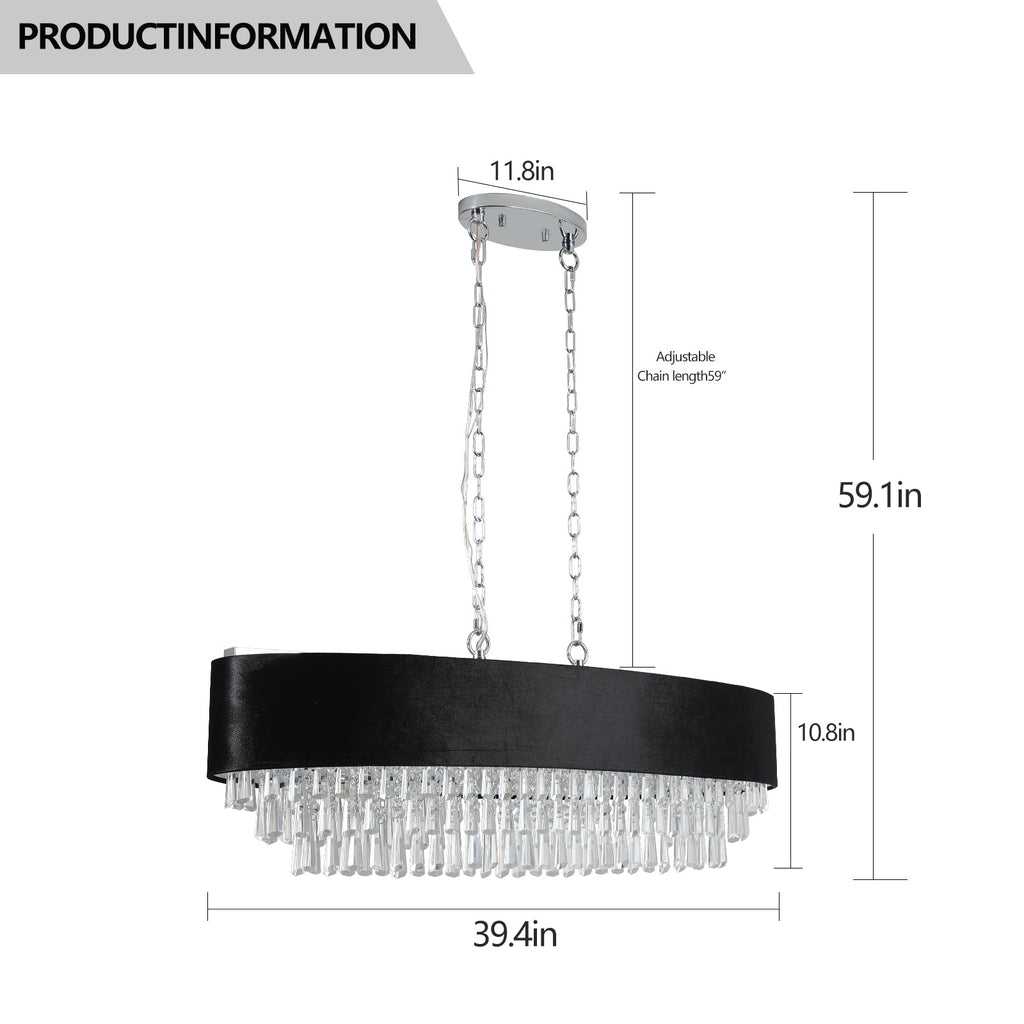 39" Modern Crystal Chandelier with Black Velvet Shade