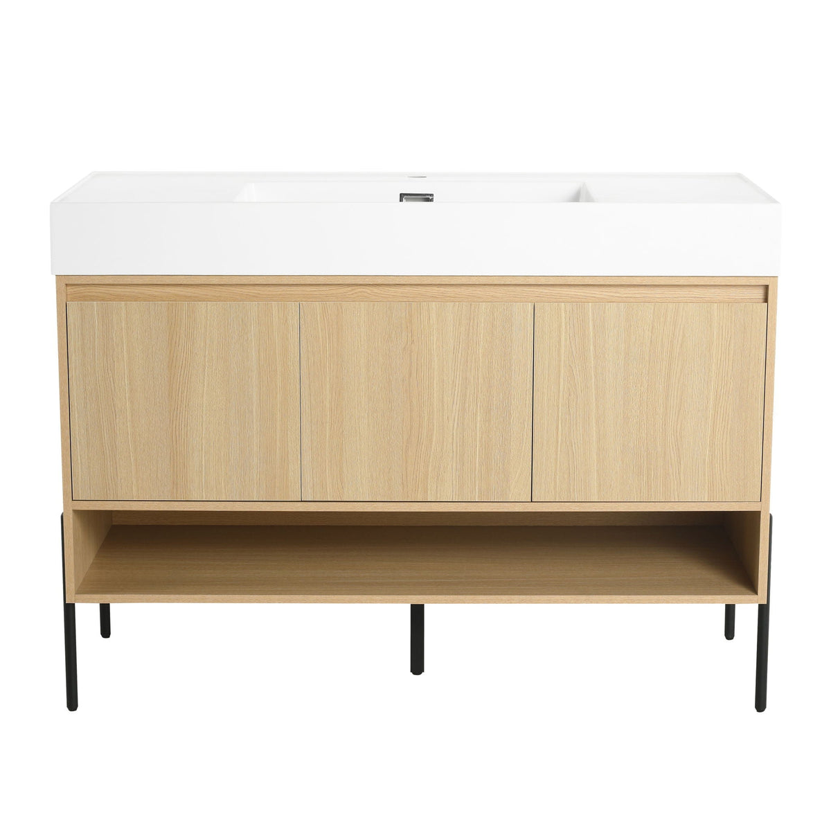Modern Bathroom Vanity Combo with Single Resin Sink and Storage Cabinet - Light Brown