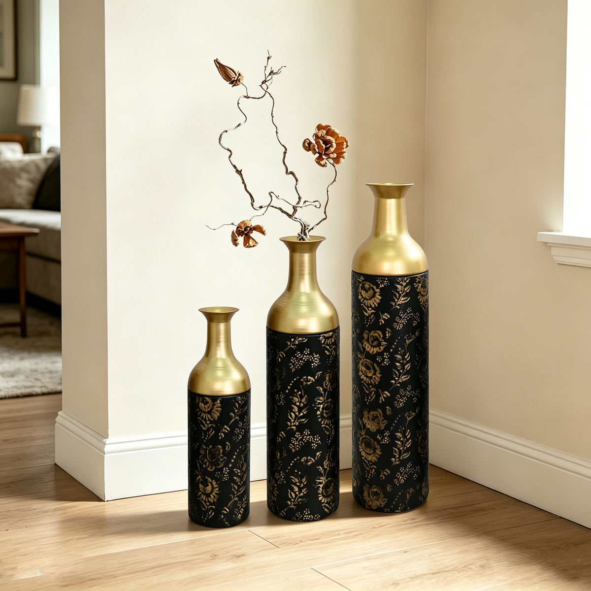 Decorative Metal Vases Set of 3 with Rust-Resistant Finish - Iron