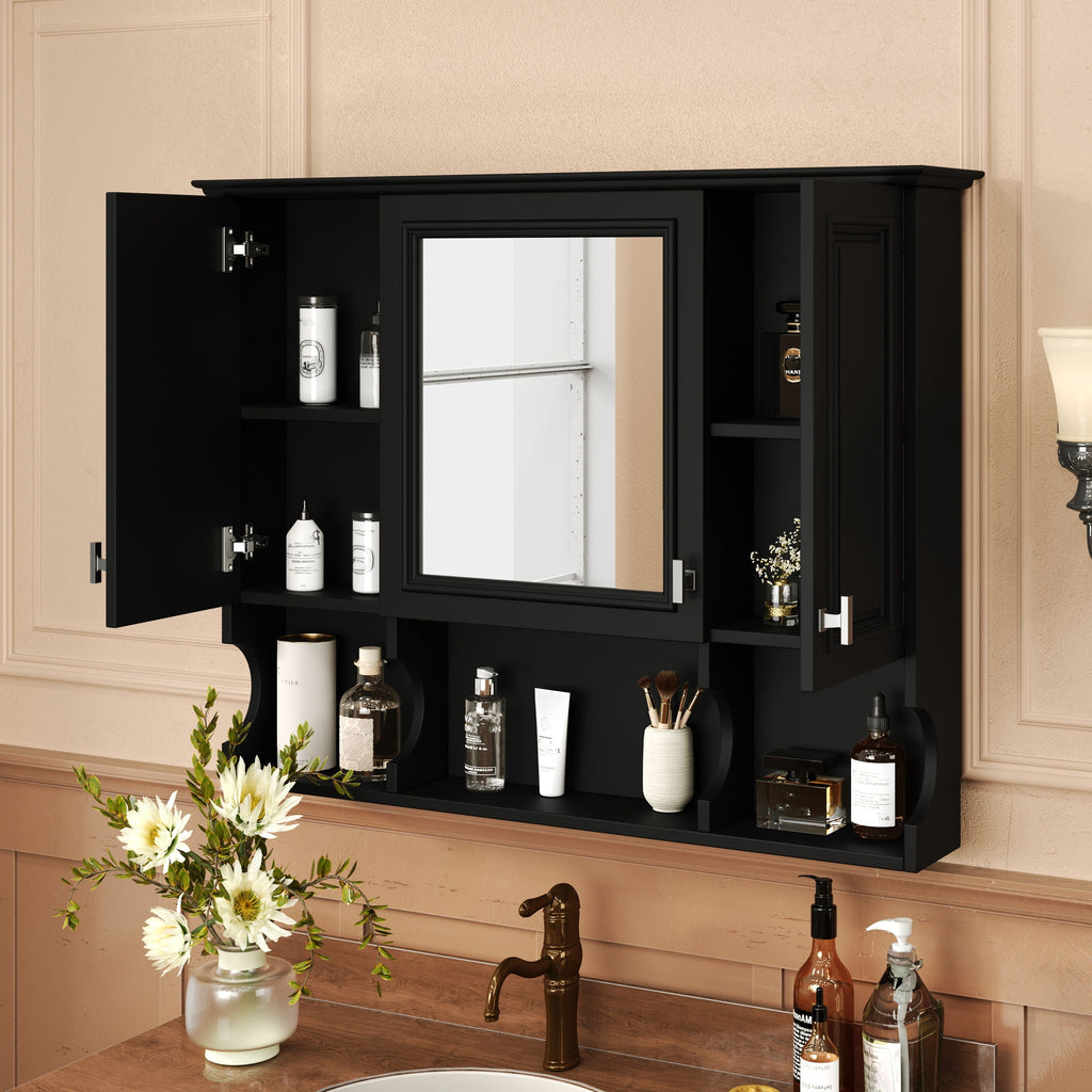 Wall Mounted Bathroom Medicine Cabinet With Mirror & Open Shelves