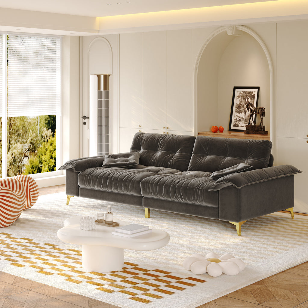 Modern 4-Seater Cloud Sofa with Wide Flip Armrests - Chenille