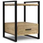 Natural Bedside Table with Drawer and Open Storage - Natural