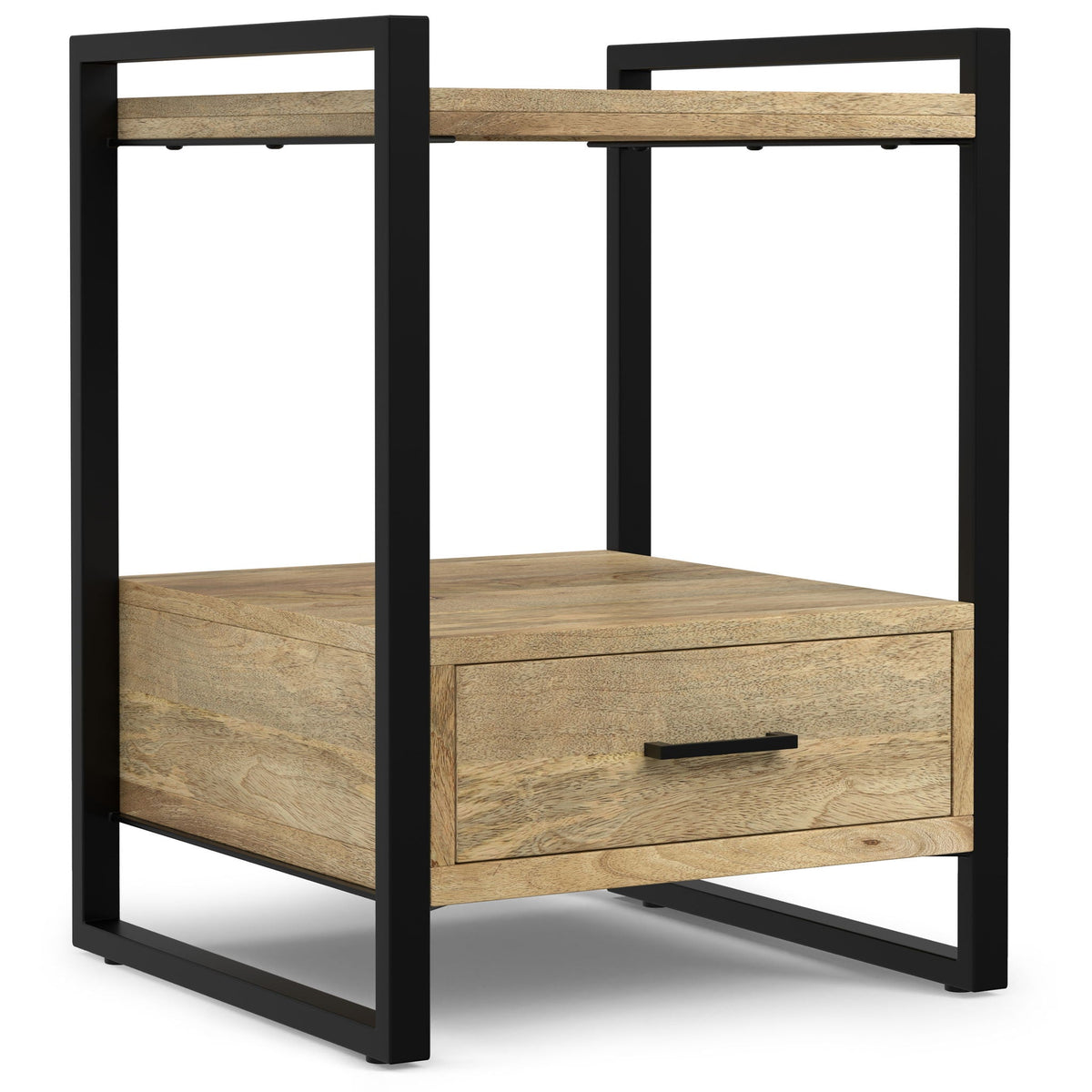 Natural Bedside Table with Drawer and Open Storage - Natural
