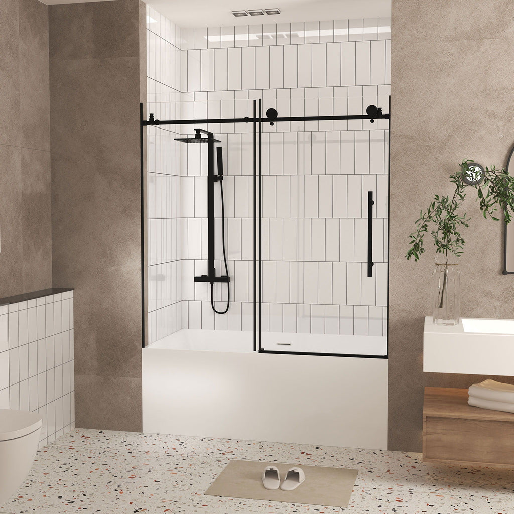 Frameless Shower Door with Tempered Glass - Black