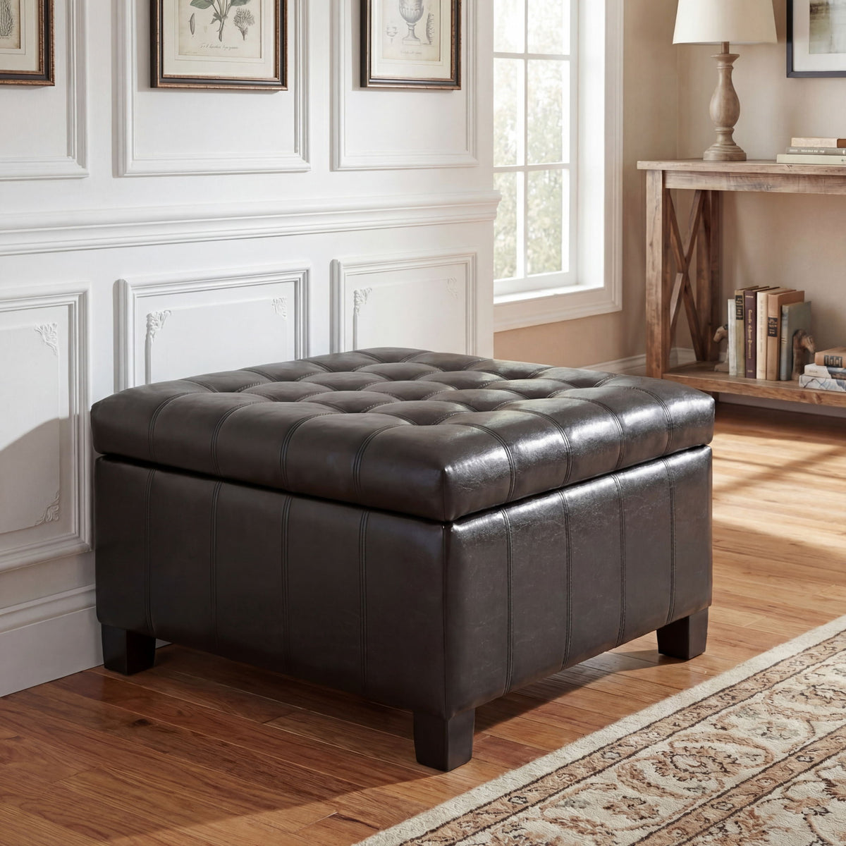 Square Tufted Storage Ottoman with Lift-Top - Dark Brown or Black
