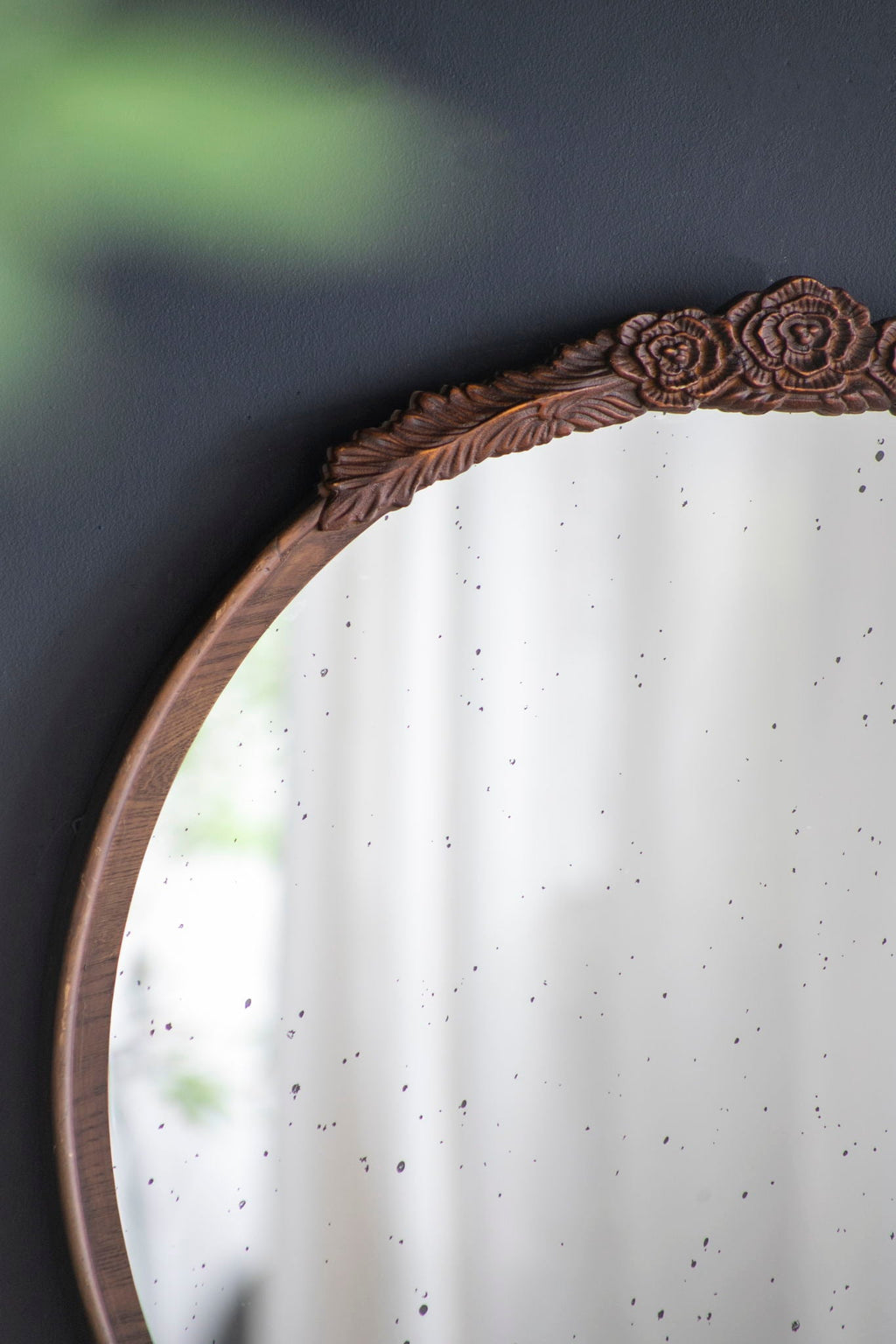 Round Hand Carved Rose Antique Wall Mirror with Intricate Detailing - Light Brown or Black