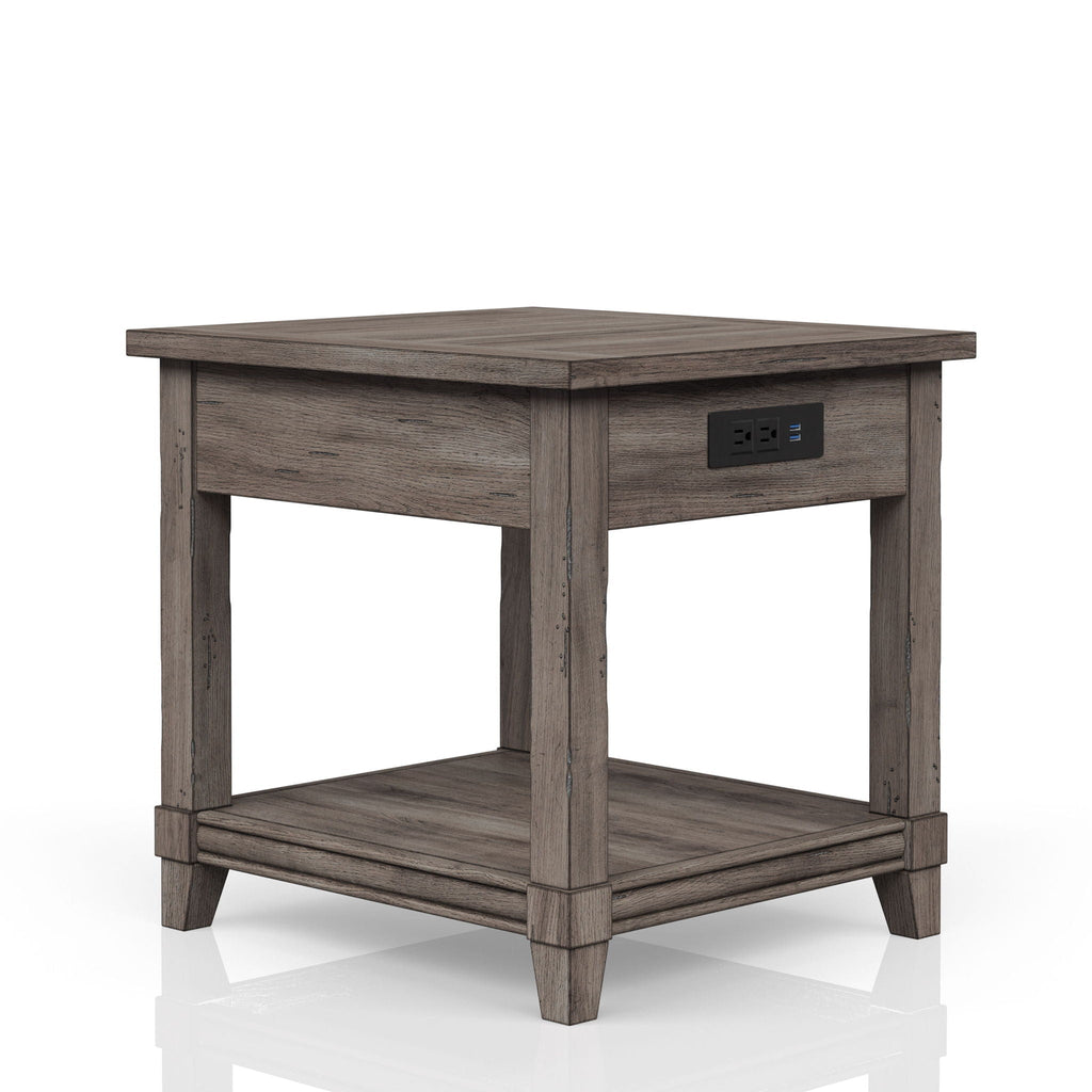 Gray End Table with Storage Drawer and USB Charging Ports
