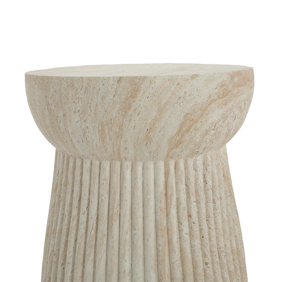 Outdoor Travertine Concrete Side Table with Durable Construction - Concrete