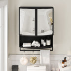 Arched Glass Double Door Wardrobe with Shatterproof Mirror - Black or White