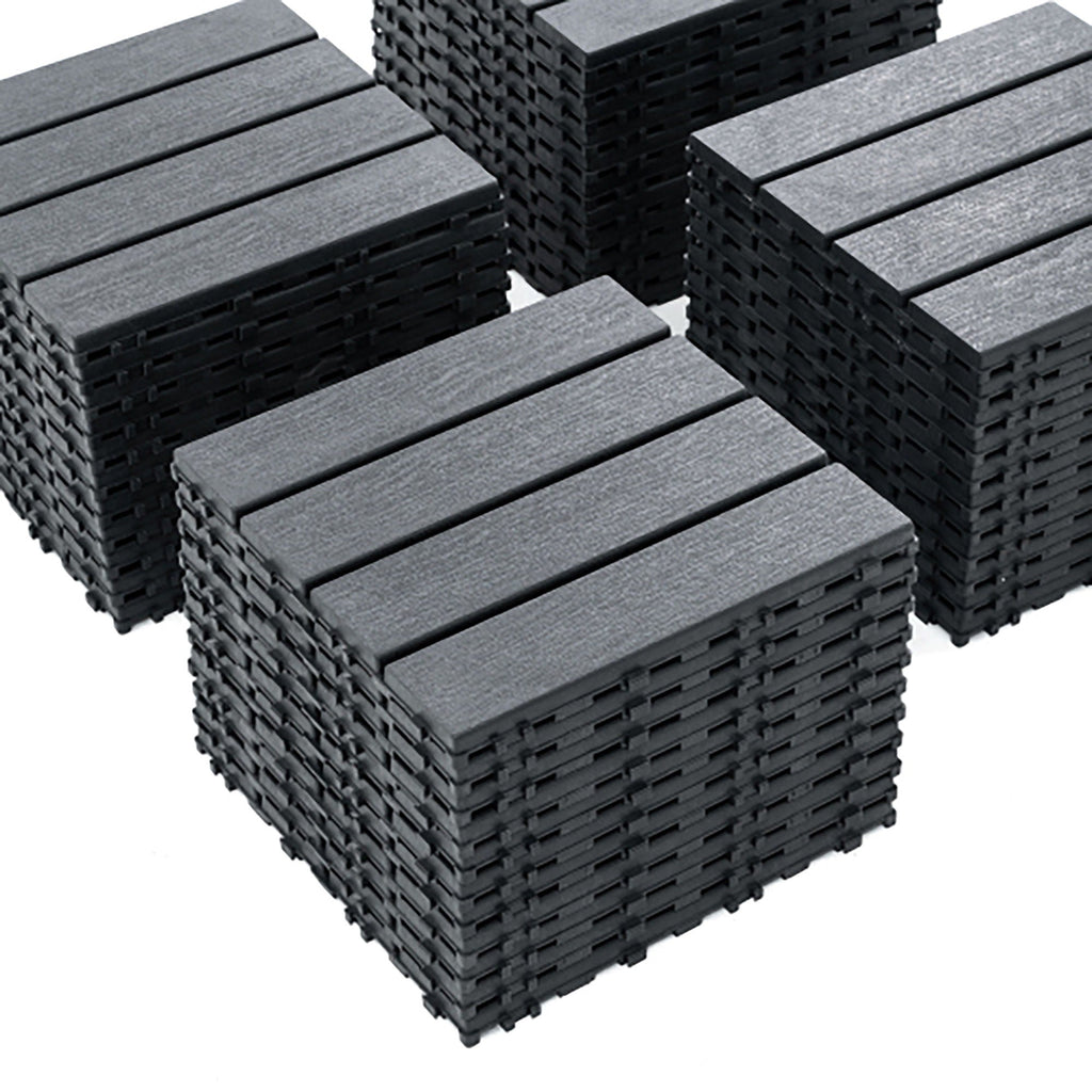 Plastic Interlocking Deck Tiles with Waterproof Construction - Dark Gray or Dark Brown