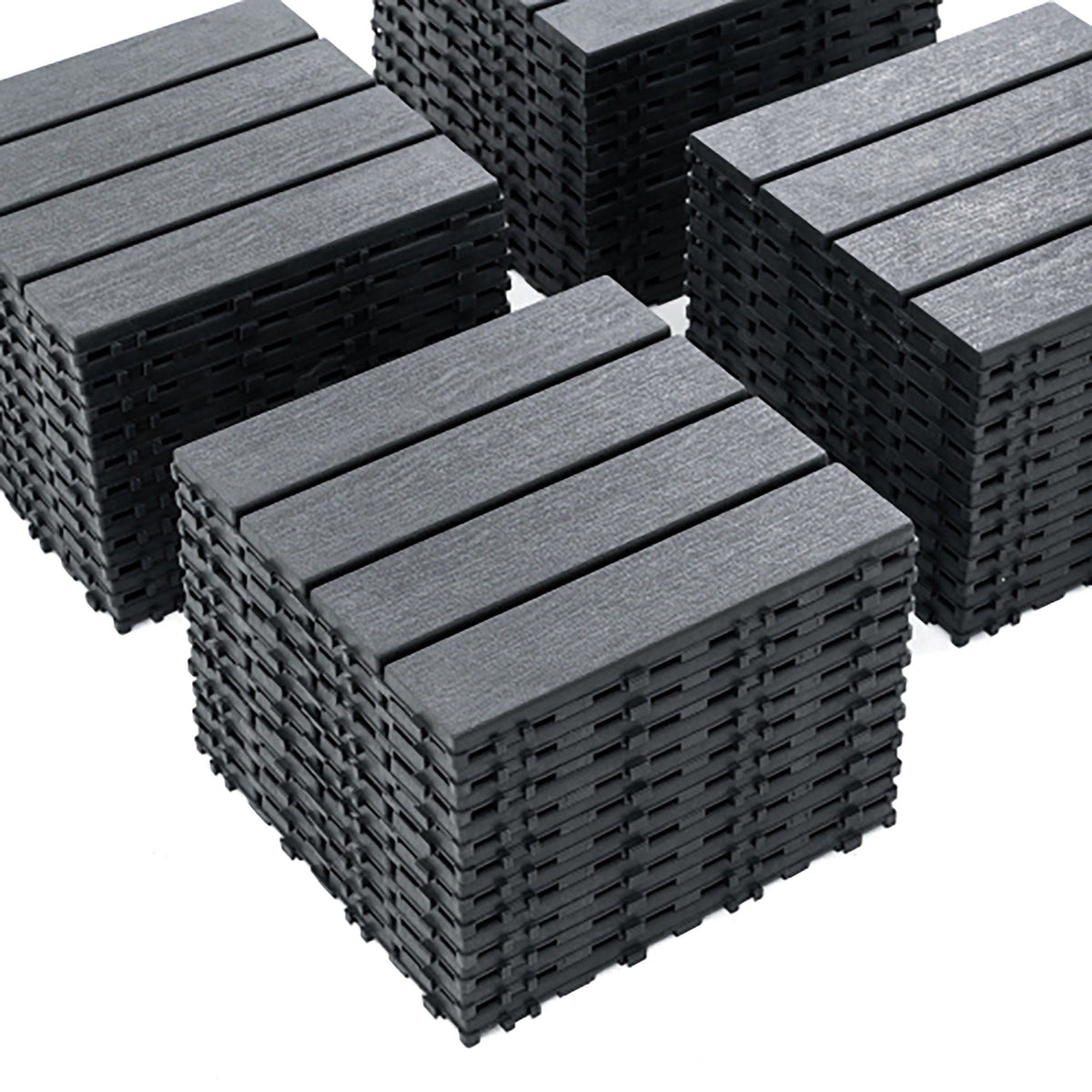 Plastic Interlocking Deck Tiles with Waterproof Construction - Dark Gray or Dark Brown