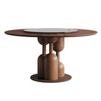 Round Walnut Dining Table with Glass Lazy Susan - Solid Oak