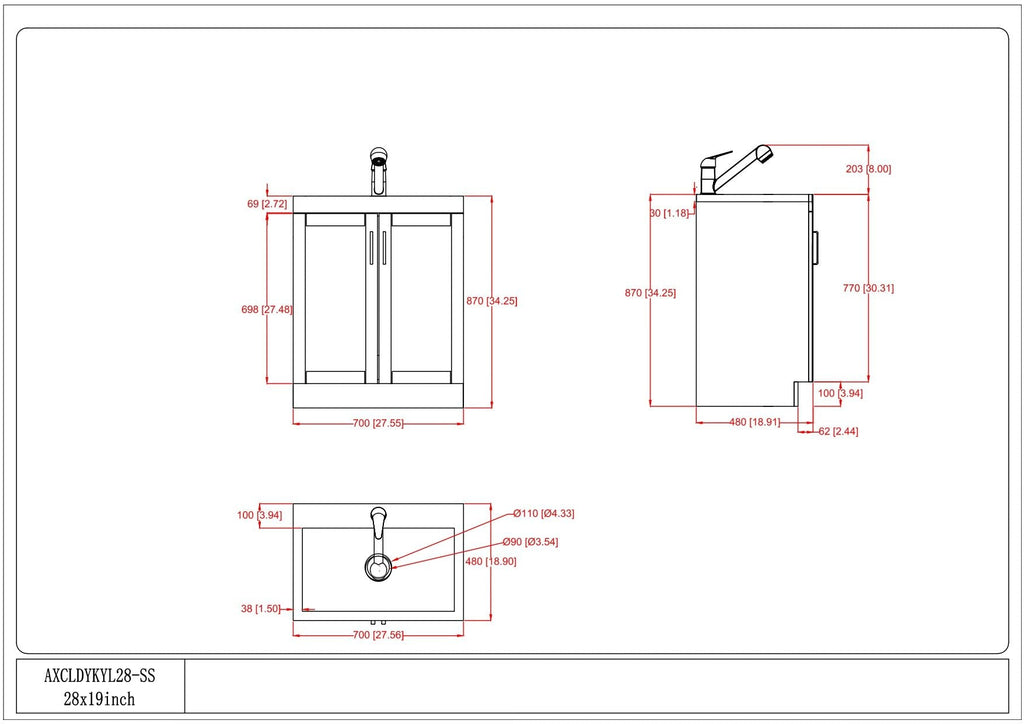 White Laundry Cabinet with Stainless Steel Sink and Pull-Out Faucet