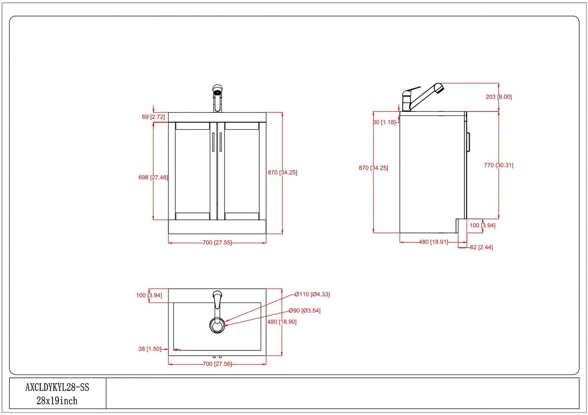 White Laundry Cabinet with Stainless Steel Sink and Pull-Out Faucet