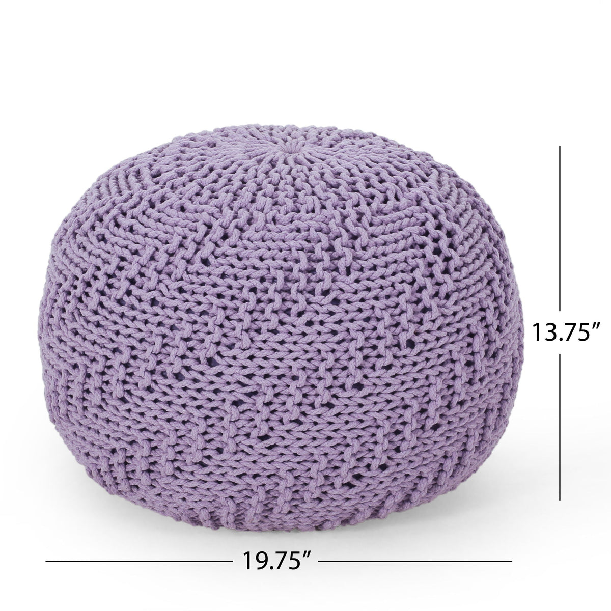 Knitted Round Pouf Ottoman with Polystyrene Bead Filling - Purple or Yellow